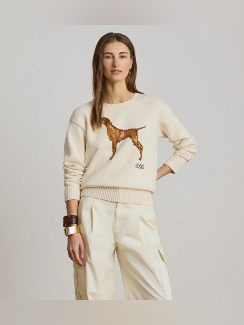 Ralph Lauren Intarsia-Knit Vizsla Dog Cotton Sweater NWT